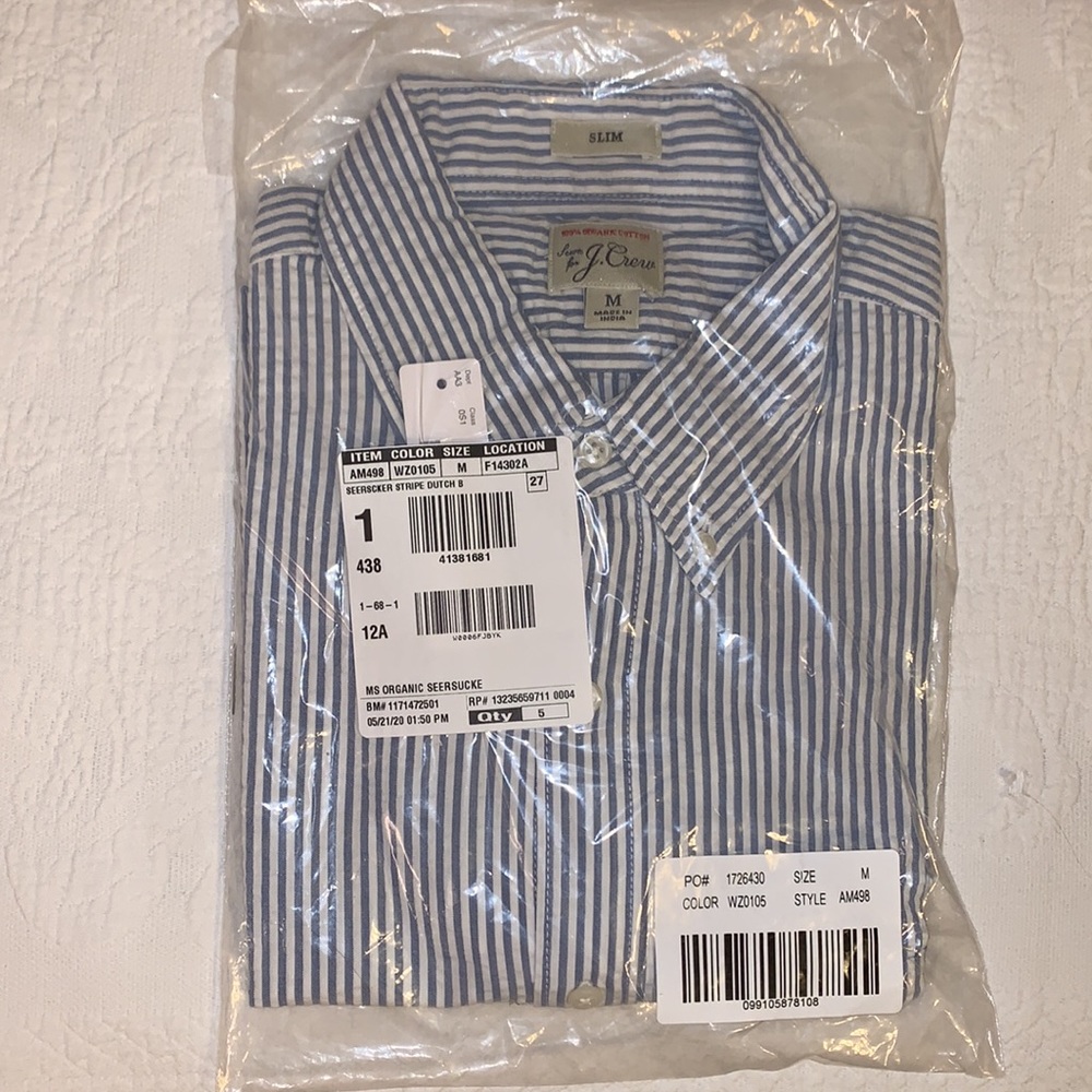 J. Crew Seersucker Short-sleeve Button Down - Men’s Medium SLIM FIT